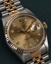 Champagne Big Diamond Rolex Datejust 16233 from 1995 Full Set