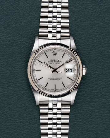 Silver Rolex Datejust 16234 from 2002 Full Set