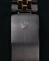 Rolex Datejust 16233 Champagne Dial - close-up van de vouwsluiting met Rolex kroonlogo op Jubilee band