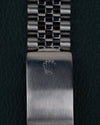 Rolex Datejust 16234 Blue Dial - close-up van de vouwsluiting met Rolex kroonlogo op Jubilee band