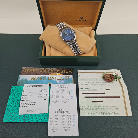 Rolex Datejust 16234 Blue Dial - horloge in Rolex doos met boekjes, testresultaten en garantiepapieren