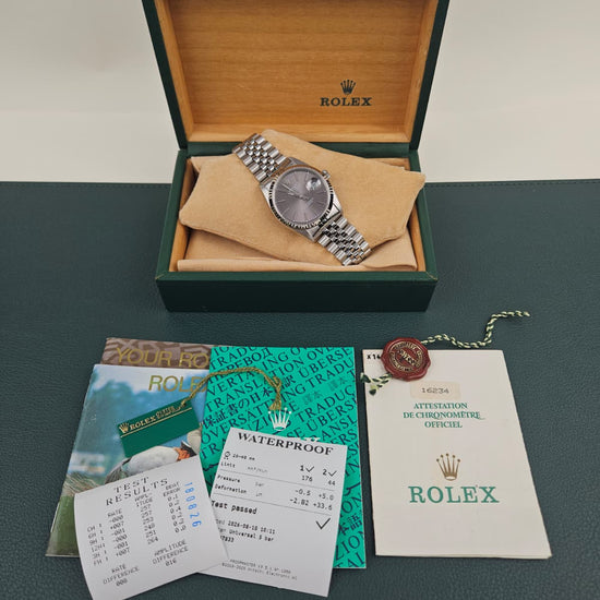 Rolex Datejust 16234 Gray Dial - horloge in Rolex doos met boekjes, testresultaten en garantiepapieren
