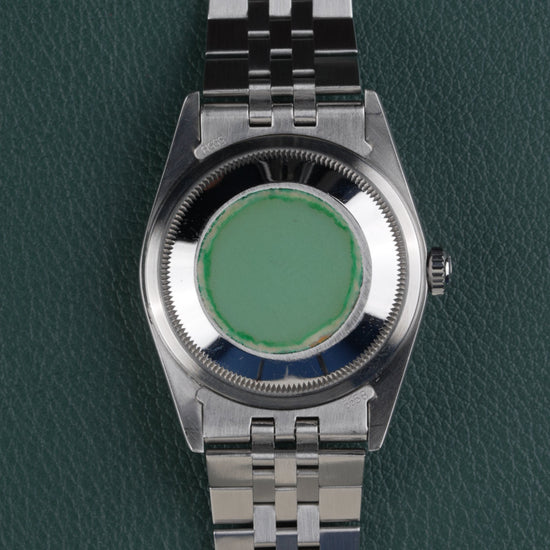Rolex Datejust 16234 Black Diamond Dial 1994 - Achterkant van de kast recht van boven met beschermsticker op de caseback
